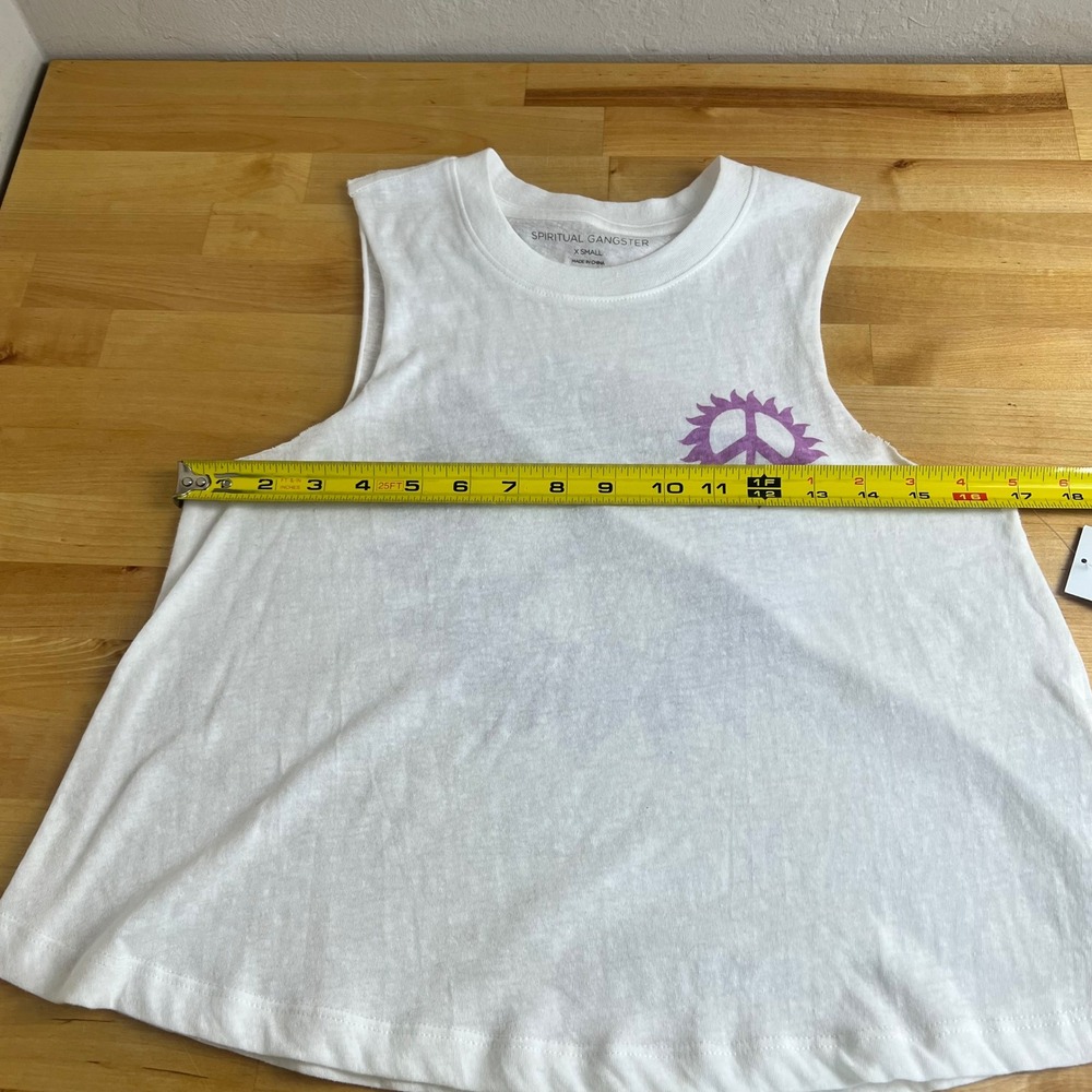 Spiritual Gangster May All Beings Crop Tank White Peace Sign Graphic XS NEW - Picture 8 of 9